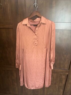 Hatch Dusty Rose Long-Sleeve Collared Shift Dress